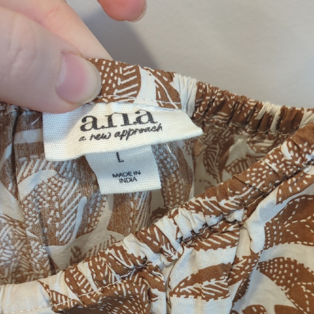 A.N.A Brown Cream floral cotton Midi Sun Dress Resort Boho Festival Size Large - Picture 2 of 7